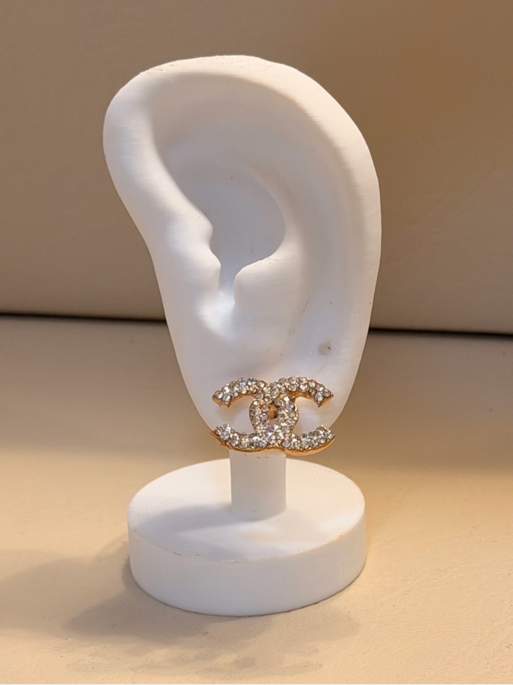 CC gold Crystal Logo Stud Earrings